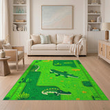 Playful Green Crocodile Swamp Area Rug