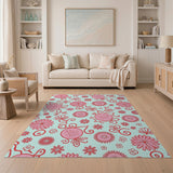 Whimsical Pink Daisy Sunflower Area Rug