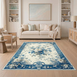 Blue and Teal Floral Vintage Blue Floral Vintage Area Rug