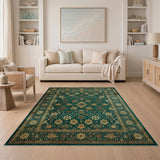 Teal Persian Area Rug with Gold Motifs
