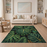 Golden-Edged Monstera Leaves Green Area Rug