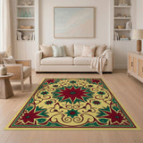 Ornate Red Poinsettia Floral Area Rug