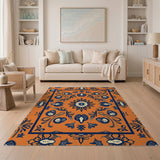 Vibrant Orange Navy Persian Motif Area Rug