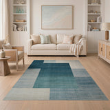 Blue Teal Ombre Geometric Block Area Rug