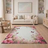 Blush Pink Peony Butterfly Floral Frame Rug