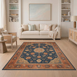 Medallion Navy Blue Traditional Persian Medallion Rug