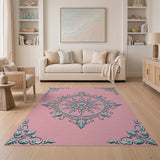 Elegant Pink Teal Ornate Medallion Area Rug