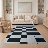 Irregular Black White Checkered Area Rug