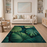 Lush Monstera Leaf Green Coastal Beach Area Rug