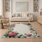 ODIKA Romantic Pink Rose Floral Washable Area Rug, Low Pile Non-Slip Vintage Carpet