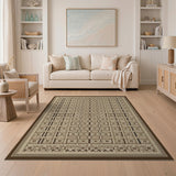 Geometric Beige Area Rug with Brown Border