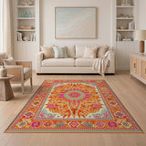 Multi-color and Patterns Boho Chic Vibrant Orange Mandala Boho Area Rug