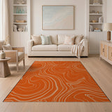 Burnt Orange Marble Wave Abstract Area Rug