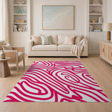 Abstract Area Vibrant Pink Wavy Abstract Area Rug