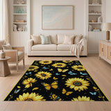 Multi-color and Patterns Sunflower Butterfly Black Area Rug