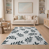 Black White Leaf Pattern Area Rug