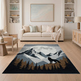 Howling Wolf Full Moon Mountains Grey Rug