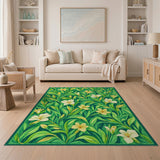 Lush Green Floral Leaves Area Rug