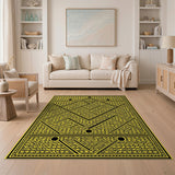 Yellow Black Geometric Labyrinth Rug
