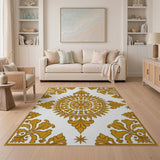 Elegant Gold Medallion Traditional Persian Rug