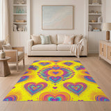 Vivid Rainbow Hearts Yellow Area Rug