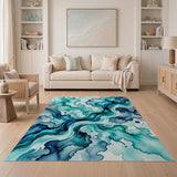 Fluid Teal Blue Abstract Area Rug