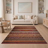 Vibrant Red Rust Geometric Stripe Area Rug