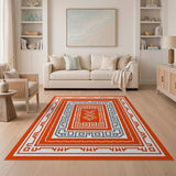 Vibrant Orange Geometric Border Rug