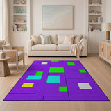 Purple Multi-Color Geometric Block Area Rug