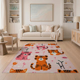 Cute Cartoon Tiger Cubs Pink Area Rug