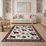Winter Deer Silhouette Snowflake Cream Rug