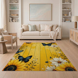 Sunflower Daisy Butterfly Yellow Barnwood Area Rug