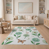 Teal Floral Crescent Moon Butterfly Area Rug