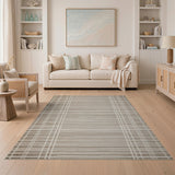 Beige Woven Grid Stripe Area Rug