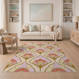 Pink Art Deco Fan Geometric Area Rug