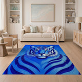 ODIKA Blue Tiger Graphic Art Washable Rug - Low Pile Non-Slip Modern Area Rug
