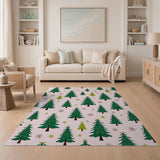 Festive Pink Christmas Trees Pattern Rug