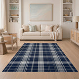 Geometric Modern Blue and Teal Navy Blue Plaid Area Rug