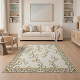 Ornate Gold Vine Floral Cream Area Rug