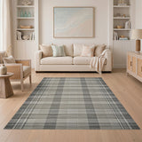 Grey Plaid Woven Area Rug