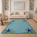 Navy Starfish Seaweed Teal Area Rug