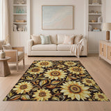 ODIKA Sunflower Floral Washable Area Rug, Low Pile Non-Slip Pet & Kid Friendly Carpet