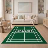Smash Badminton Court Green Area Rug