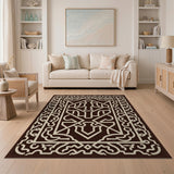 Ornate Brown Ivory Persian Border Area Rug