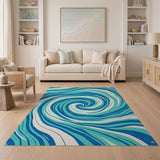 Hypnotic Blue Teal Swirl Abstract Area Rug