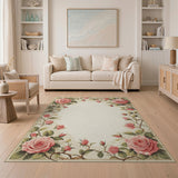 ODIKA Washable Vintage Pink Rose Floral Low Pile Non-Slip Area Rug
