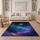 Mystical Night Sky Area Rug with Moon Stars Nebula
