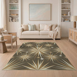 Brown and Tan Gold Starburst Geometric Area Rug