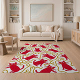 Playful Red Cartoon Cats Area Rug