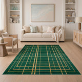 Geometric Modern Green Emerald Green Gold Grid Geometric Area Rug
